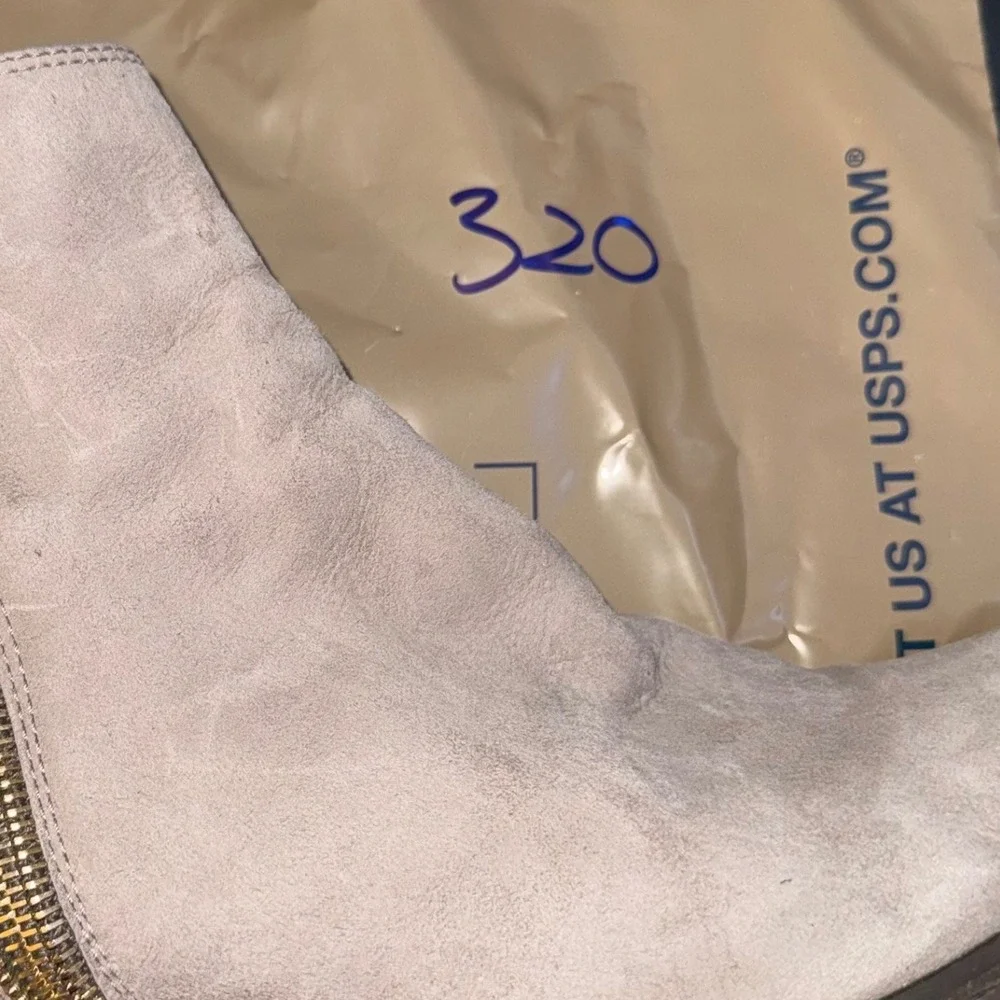 Stuart Weitzman Taupe Suede Ankle Boots Gold Zip Block Heel Spain 9.5M